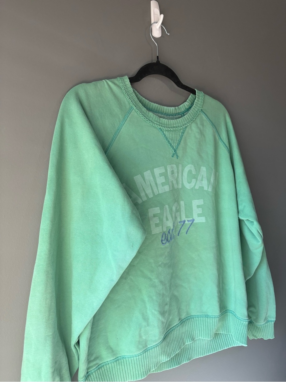 American Eagle Mint Green “Live-In” Graphic Crewneck Sweatshirt XS - Picture 3 of 7